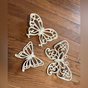 Vintage Cream Butterfly Wall Art Set